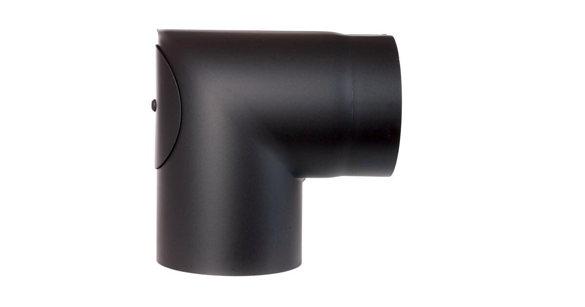 Tolmer Røkrør kne ø125x90° m/luke sort lk varmebestandig sort lakk, 2mm ...