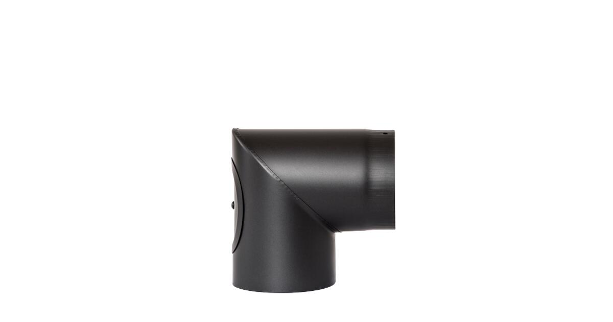 Tolmer Røkrør kne ø125x90° 1,2 sort emalje med luke | Maxbo